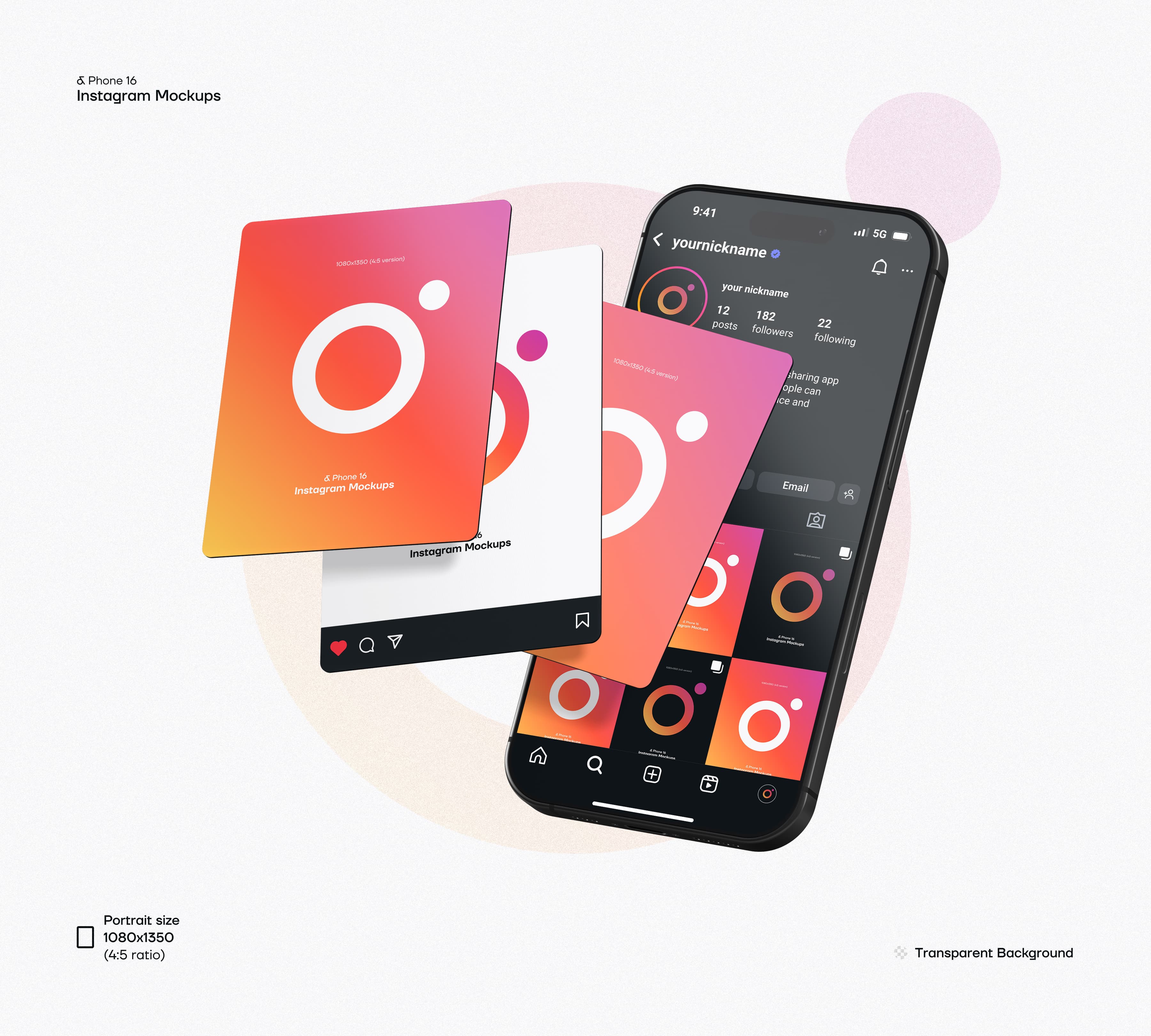 Social media mockup — iPhone 16 Instagram UI
